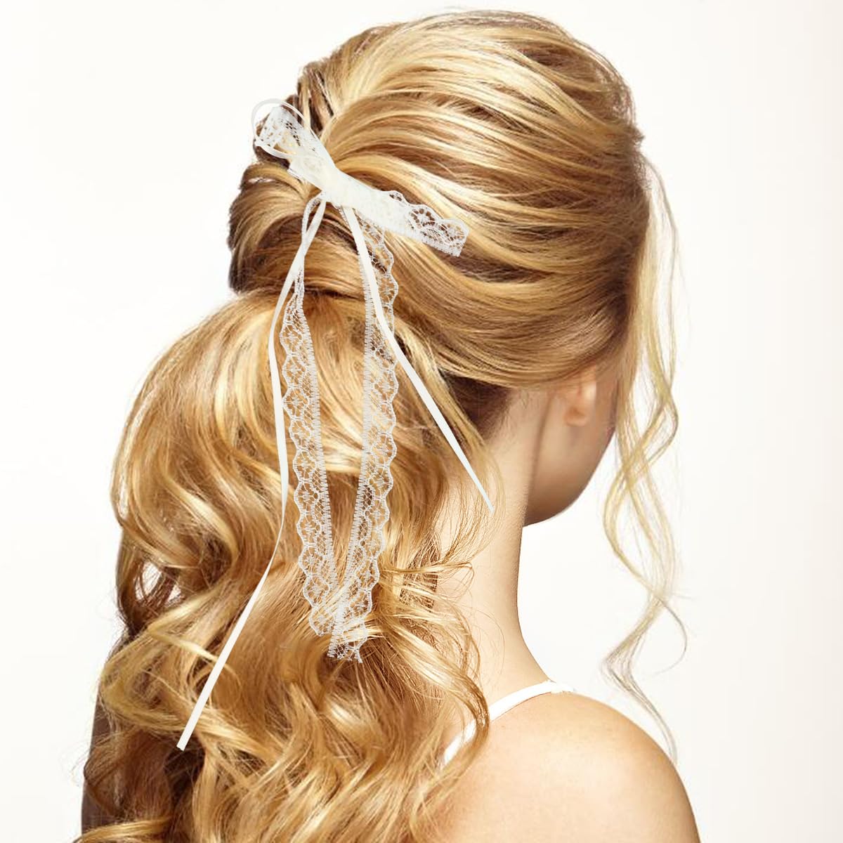 Elegant White Lace Hair Accessory Amazon.com : Large White Lace Hair Bow Clips for Women Girls  main image 2