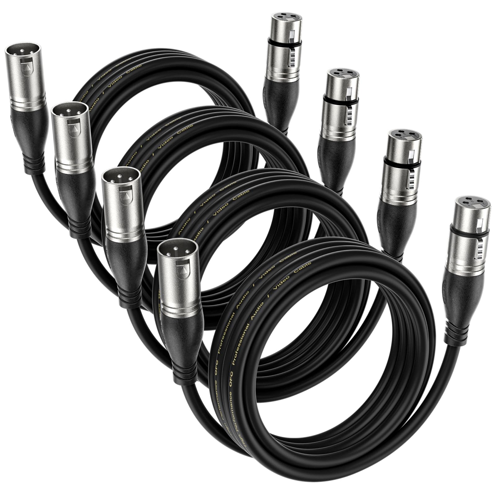 EBXYA Cable XLR 3m 4-Pack Profesional para Micrófono y Altavoz
