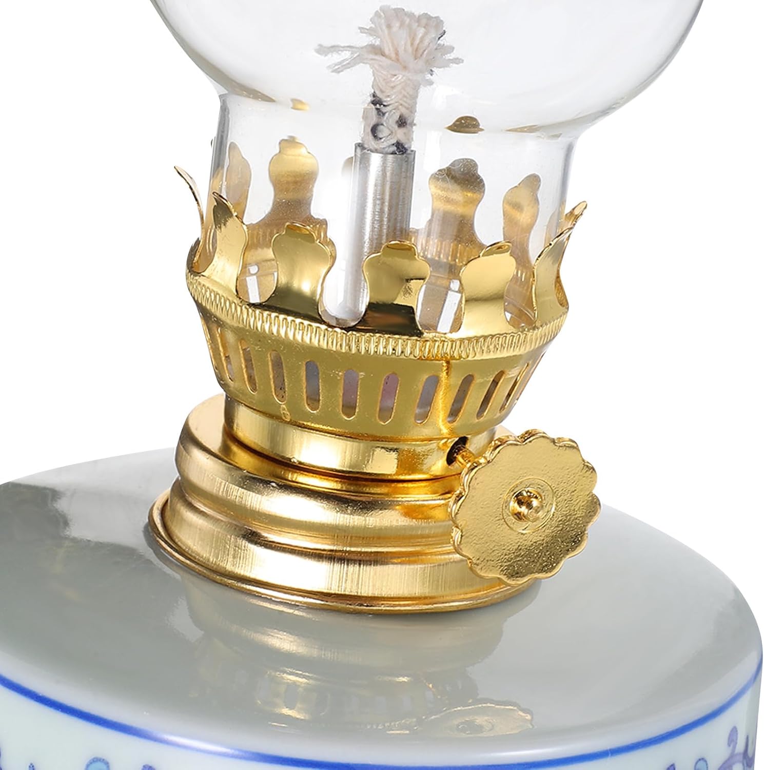Vintage Ceramic Kerosene Oil Lamp with Blue and White Floral Pattern, Classic Chamber Hurricane Lantern for Indoor Home Decor and Emergency Lighting