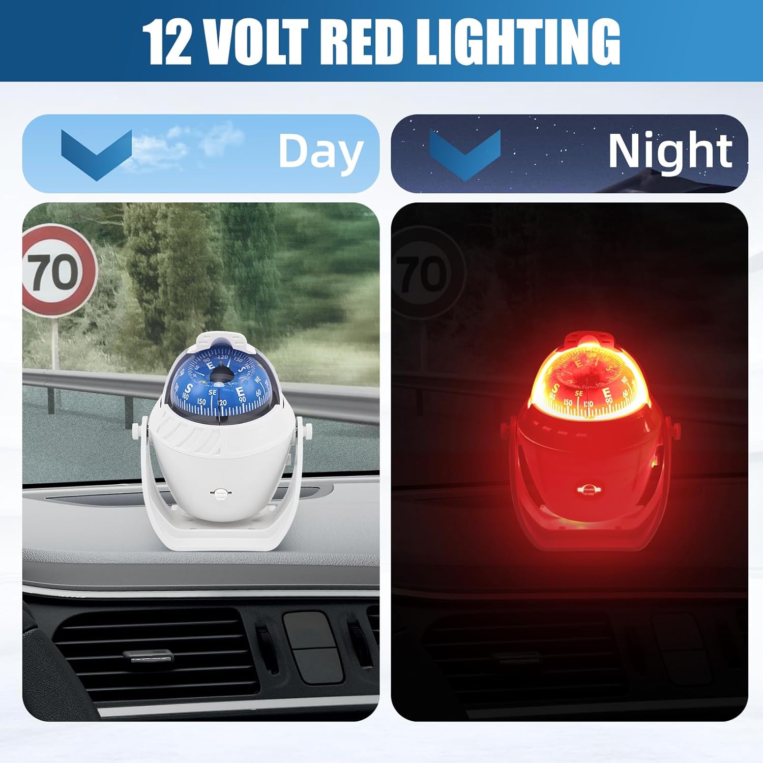 Electronic Navigation Compass Car Boat Marine Military LED Rotating Red Light for Camping Hiking Mountaineering