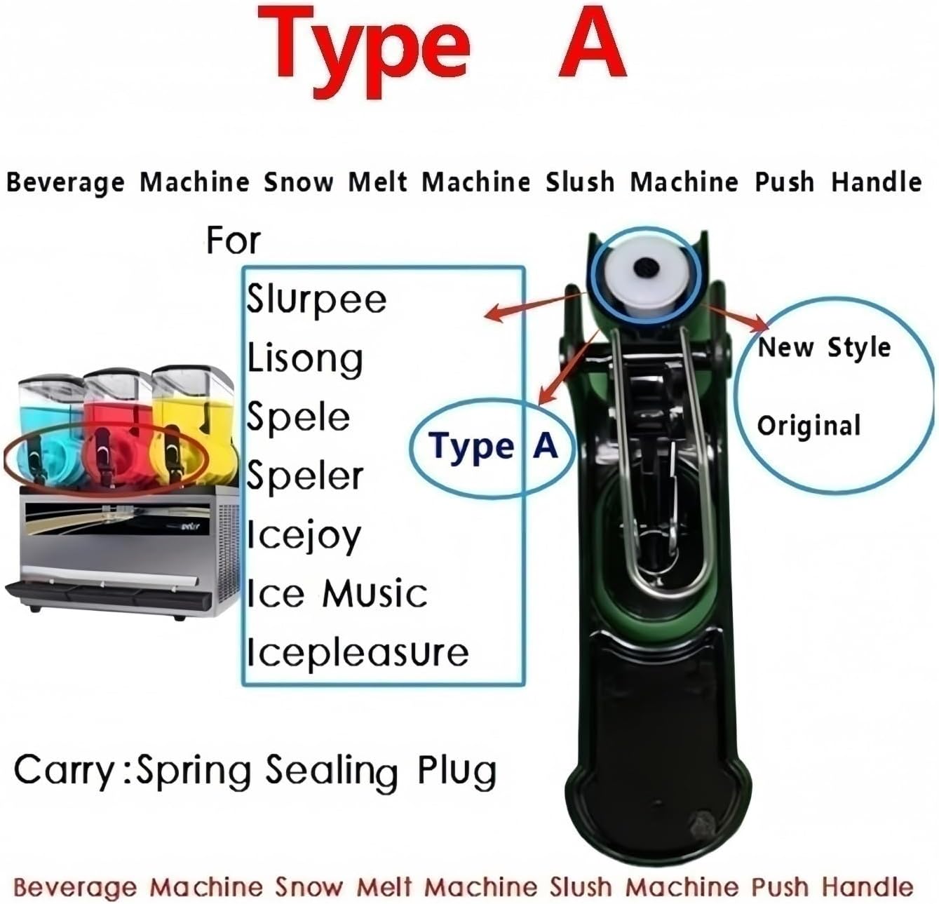 Slush Machine Tap Handle Replacement | Compatible with Slurpee, BQL, Lisong, Spele, Speler, Icejoy, Ice Music, Icepleasure X-150 X-300 X-450 Commercial Frozen Drink Machine Push Handle(A 2pcs)