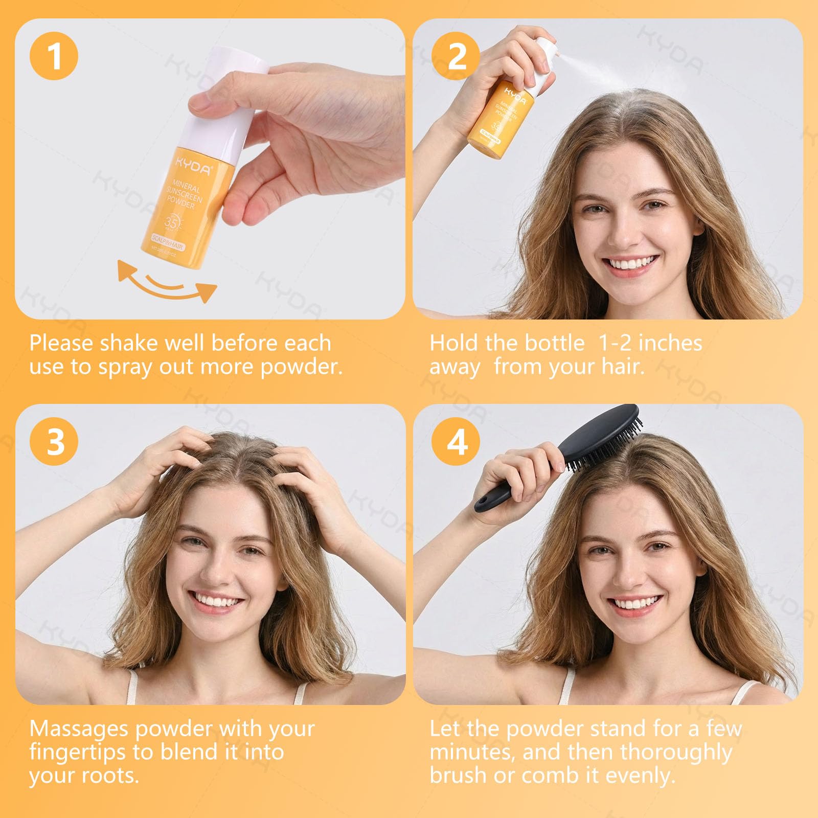 KYDA Polvere solare minerale, per cuoio capelluto e capelli, SPF 35 PA++, protezione solare per cuoio capelluto, protezione UV ad ampio spettro, leggera, non grassa, 20,1 g (02)