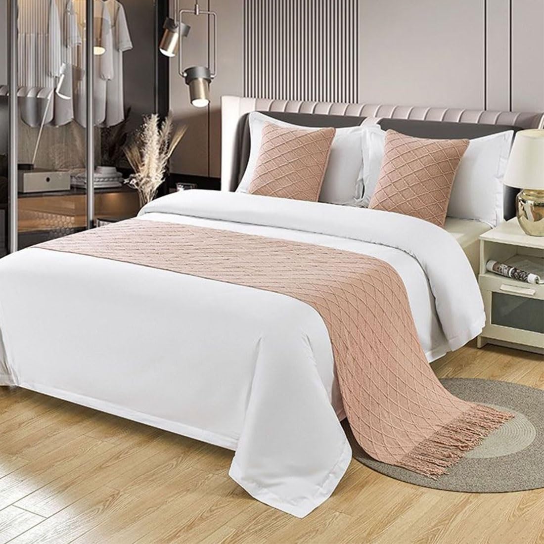 HIQACTLIF Bed Runners & Scarves, Modern Knitted Solid Color Soft no Fading Bed Scarf, Protection for Home Hotel Bedroom Wedding Room
