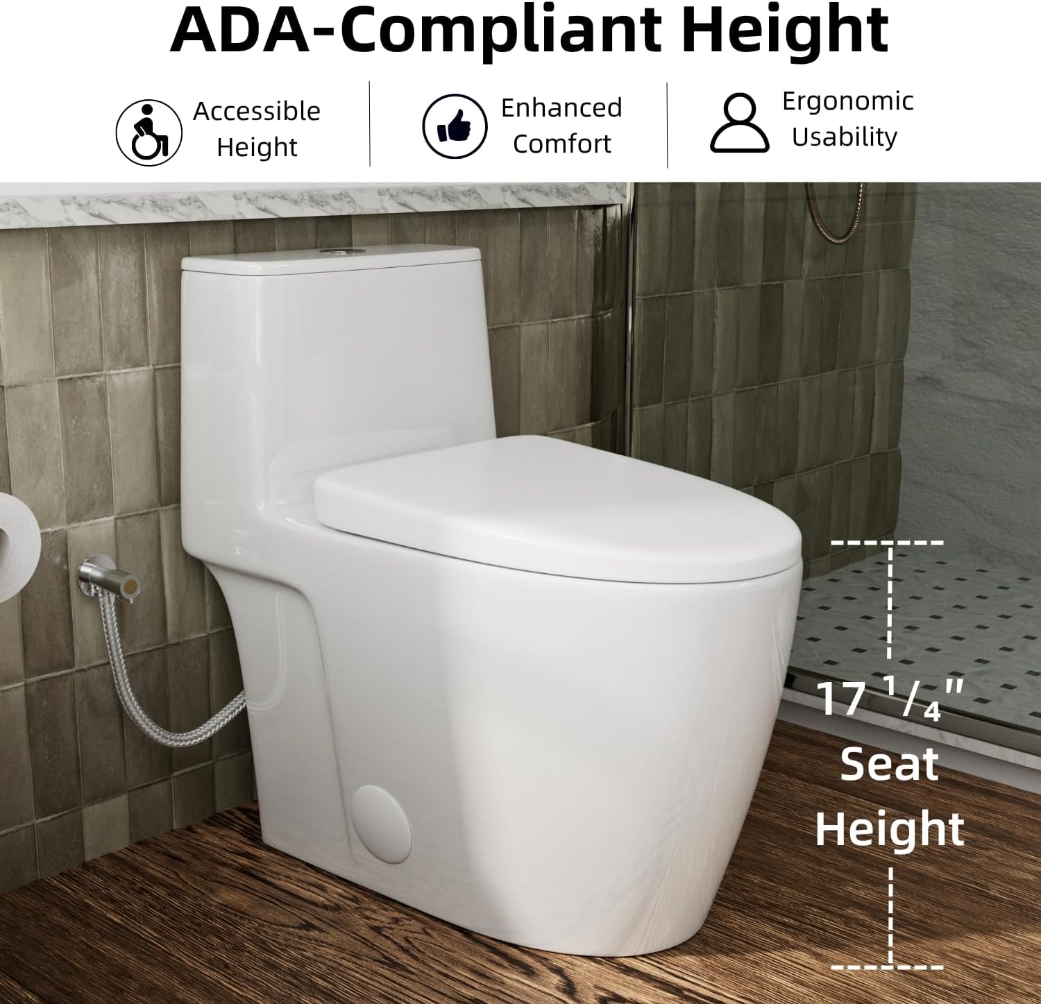 17.3" Elongated One Piece Toilet with Rimless Swirl Flush, Los Flexi Modern Toilets For Bathrooms, ADA Chair Height, Dual Flush 1.0/1.28 GPF, White 17 Inch Toilet Bowl, Soft-Close Seat & 12" Rough-In