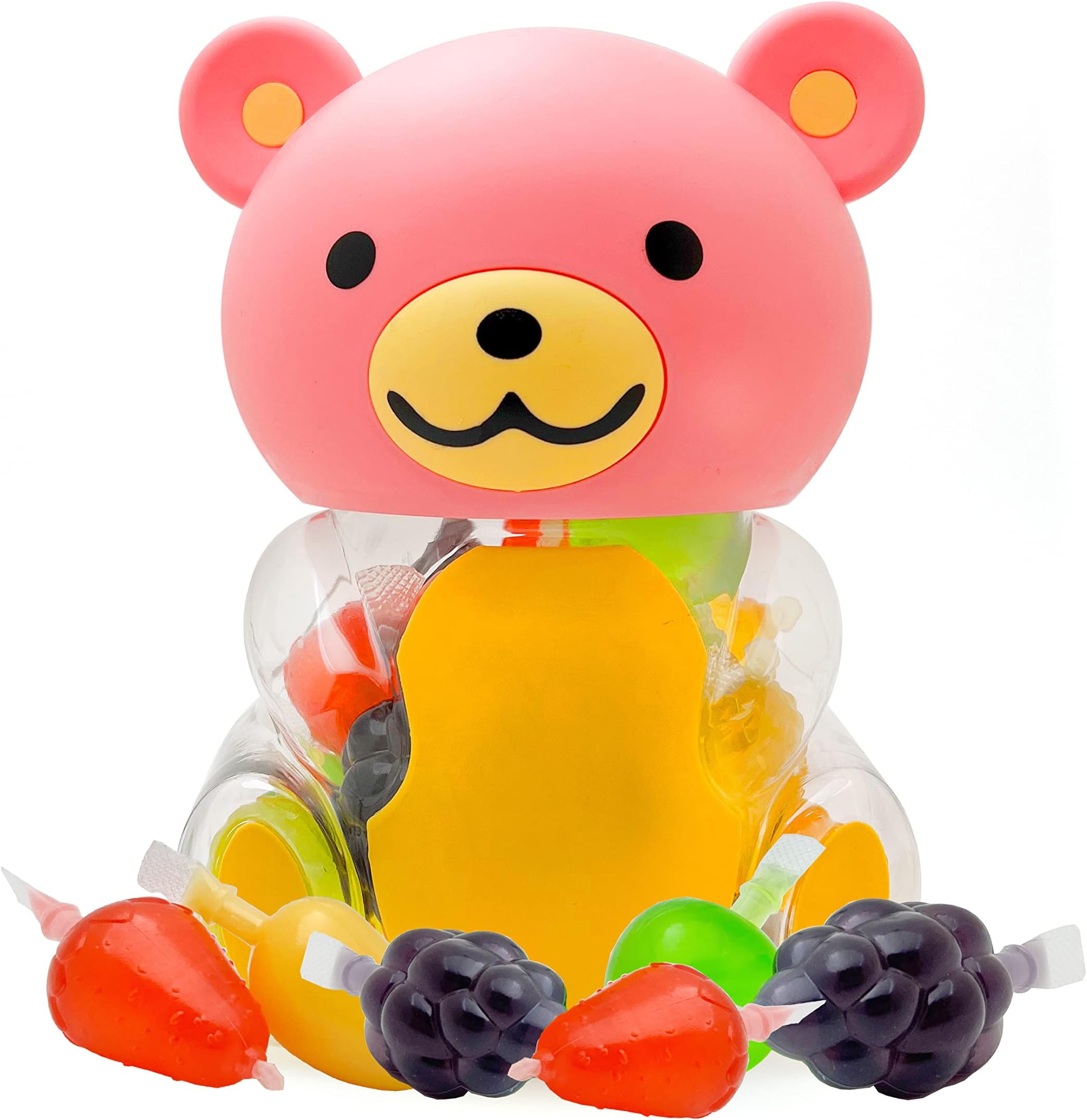 Funtasty Fruit Jelly Candy, Assorted Flavors Squeezable Vegan-Friendly, 19 Count Bear Shaped Jar