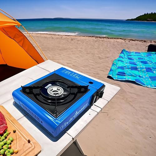 Miniatura 2 de Vivicreate Estufa de gas butano portátil de 7000 BTU para acampar, cocinar al aire libre, quemador portátil ligero con encendido automático, estufa