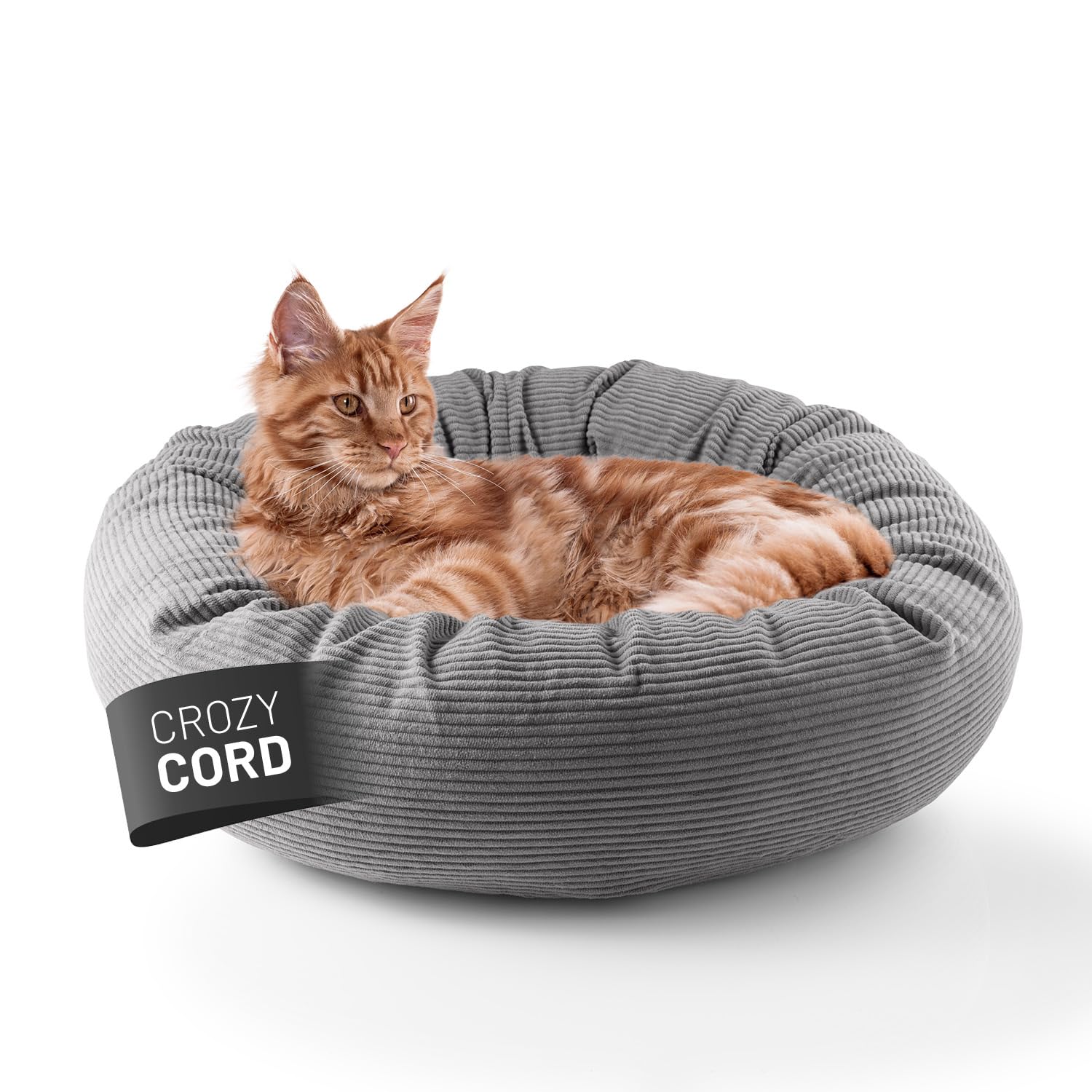 Lumaland Komfort Katzenbett Cord, Ø 60 cm | Katzenhöhle Rutschfester Boden | Katzen Zubehör mit Softer Füllung & Cord-Bezug – alle Teile waschbar | Katzenkorb mit Reißverschluss und 15 cm hohem Rand