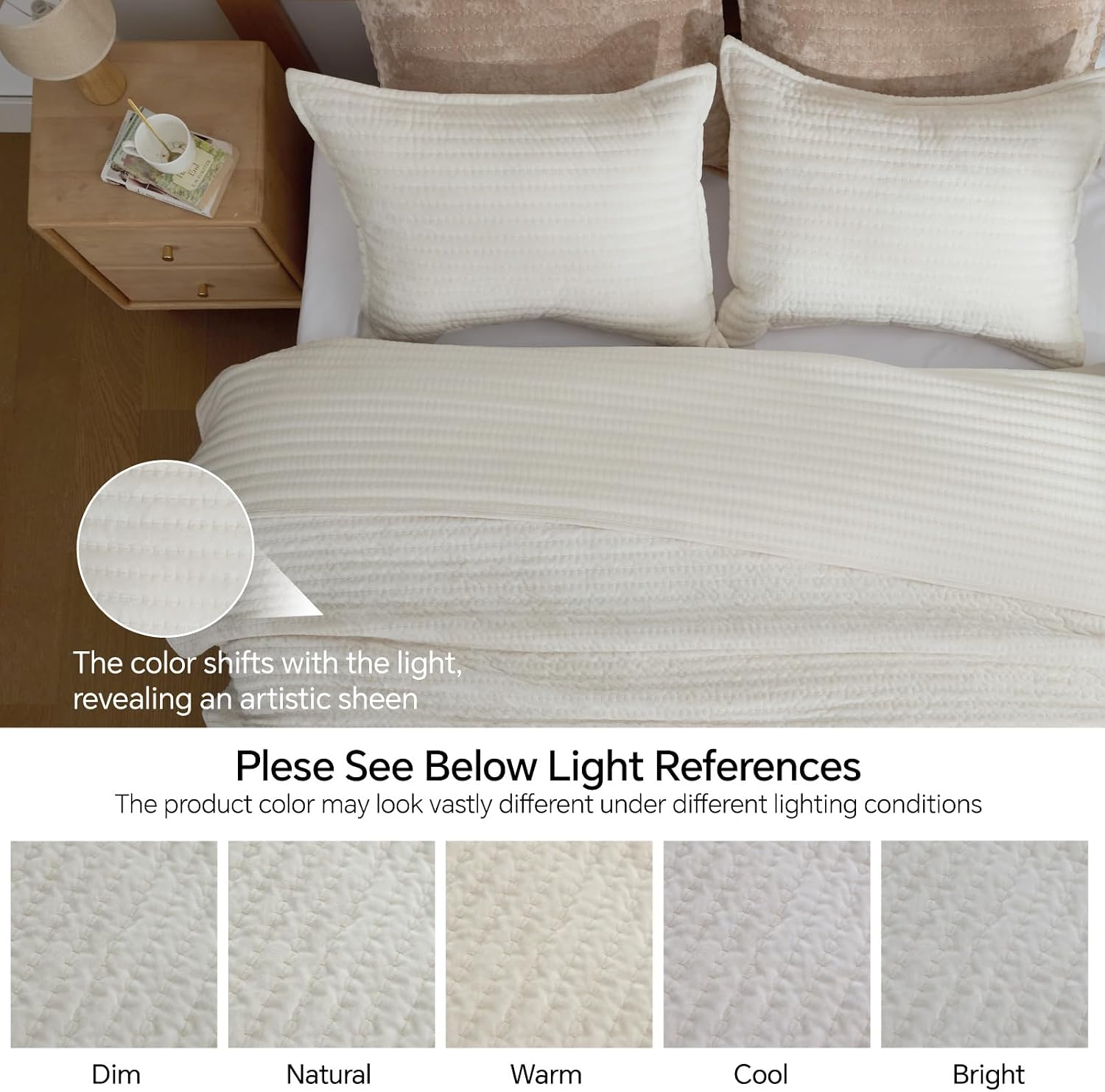 Condition photo showing New/Like New for bedelite velvet quilt set queen size - luxury soft velvet comforter bedding set for all season, lightweight quilted channel stitch oversized bedspread coverlet with 2 matching shams, ivory white channel ivory white full/queen(88"x92")