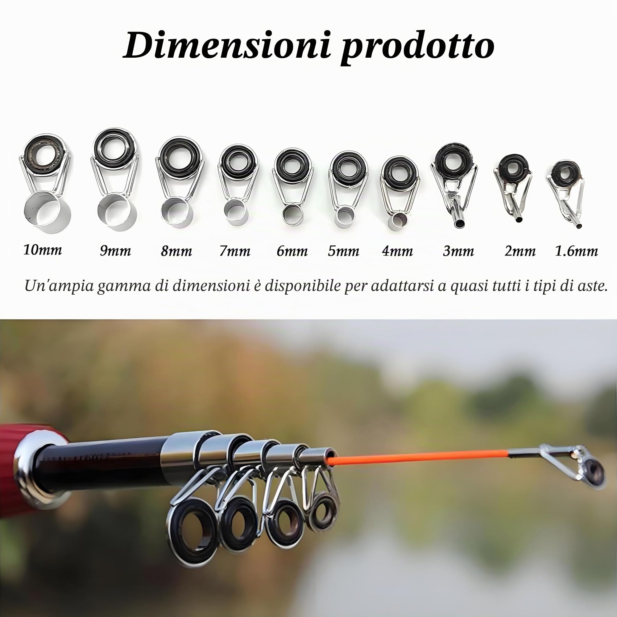 CHENNAN 10 anelli di guida per canne da pesca, in acciaio inox e ceramica, per riparazione, ricambio