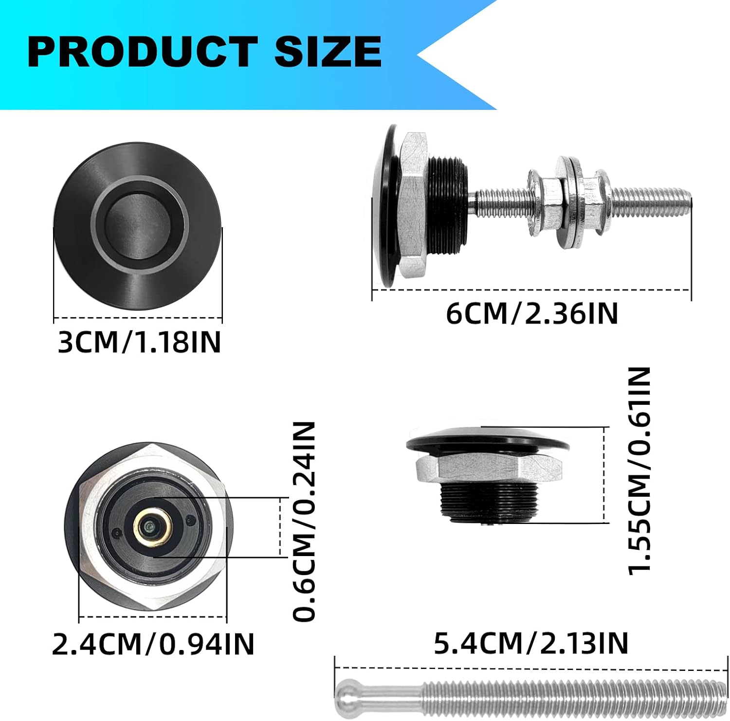 Quick Latch Aluminum Hood Pins - 4 Pack, Universal Push Button Bumper, 1.25 inch