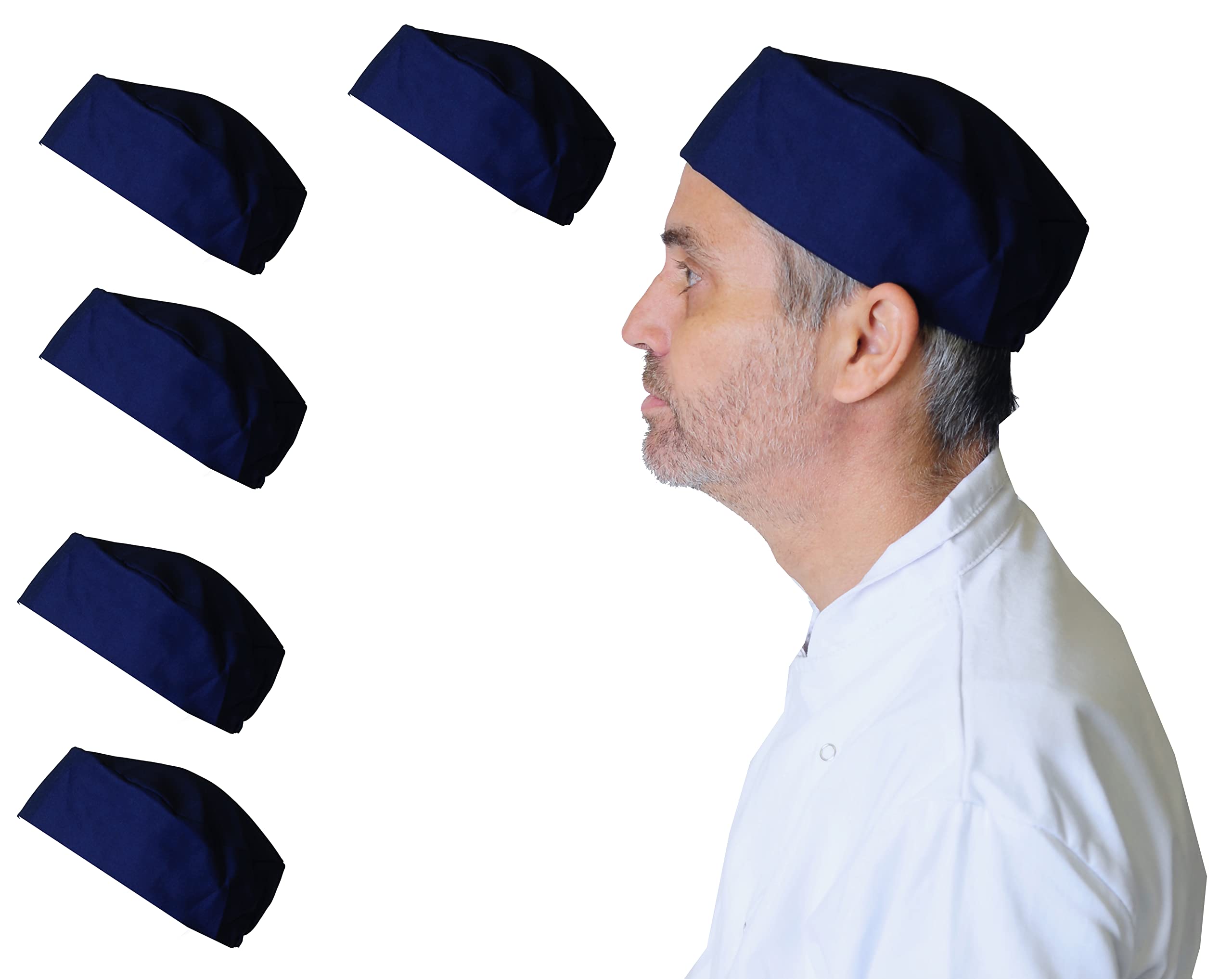 Ibex Unisex Navy Polycotton Plain Skull Caps Professional Catering Hat For Chefs, Cooks, Bakers, Mens And Womens, (Pack Of 5)
