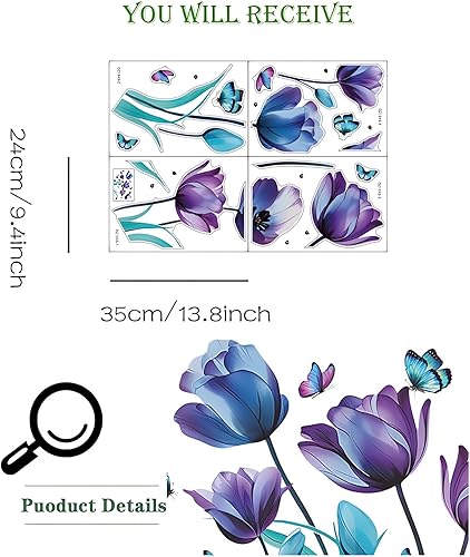 Miniatura 5 de Calcomanías de pared de mariposa con tinta azul y morado, diseño floral de sacinora para bricolaje, vinilo extraíble para despegar y pegar para sala