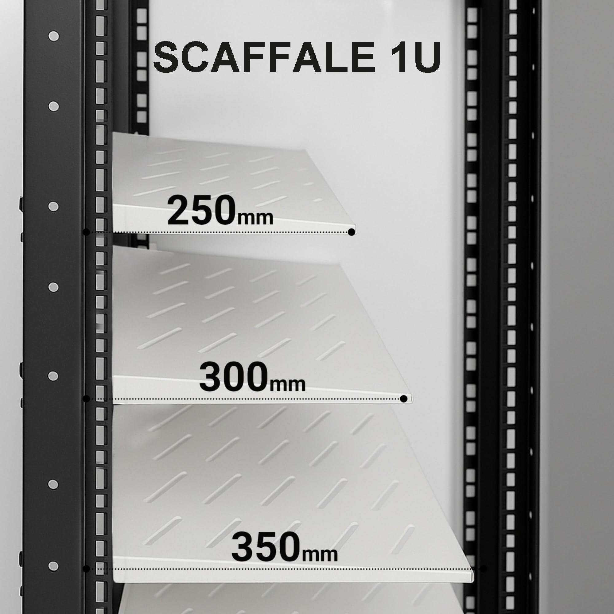 Extralnik Mensola Rack 19 1U, Profondità 300 mm, Acciaio, Max. 20 kg di Capacità di Carico, Montaggio Universale, per Armadi Server e Componenti IT, Kit di Montaggio Incluso, Grigio