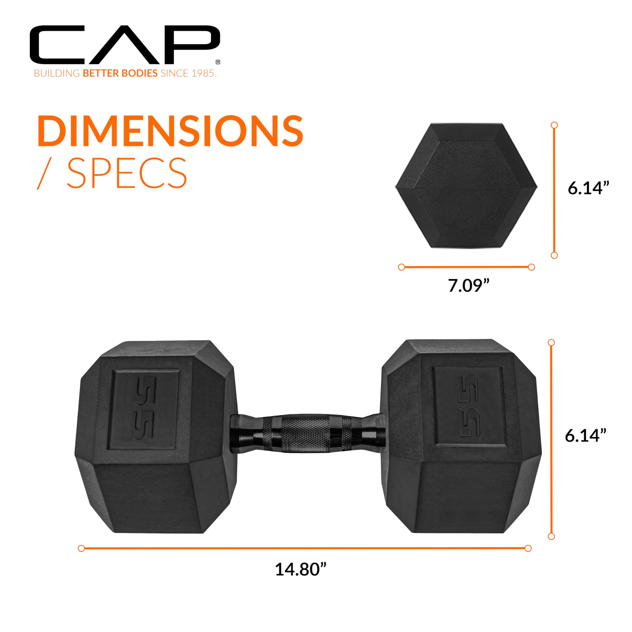 Rubber Coated Dumbbell Weights, Free Weights for Home Gym Strength Training, Anti-Roll Hex Dumbbells with Black, Chrome & Comfort Grip Handles, Singles