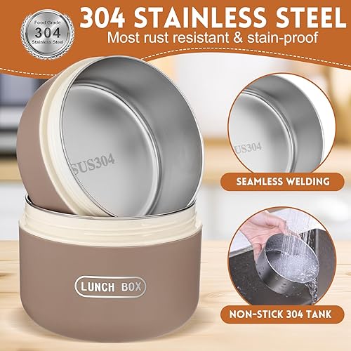 Miniatura 3 de Juego de 3 recipientes de almuerzo aislados portátiles para adultos, caja Bento aislada de acero inoxidable para alimentos calientes con bolsa de