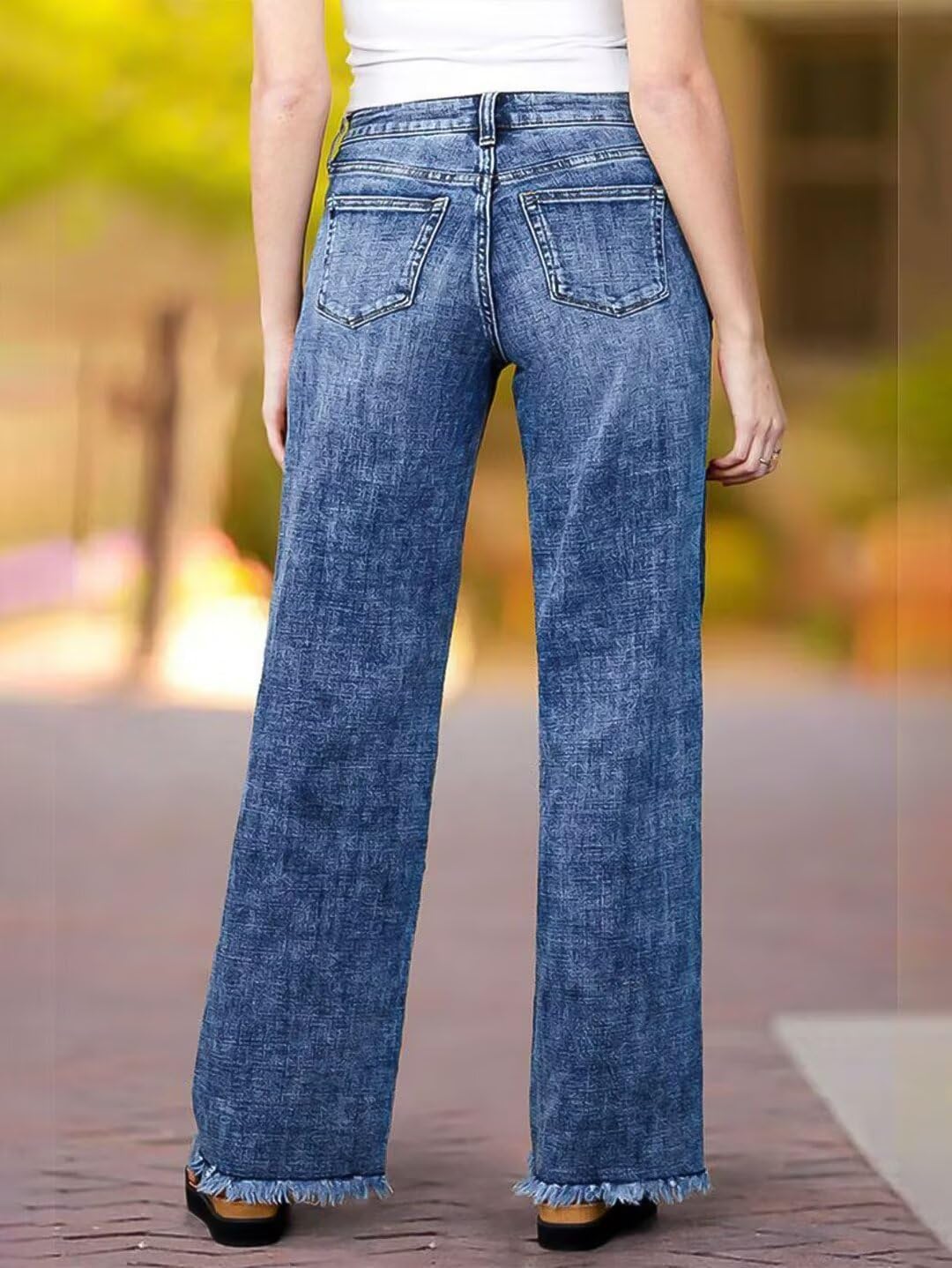 Flamingals Straight Leg Mid Rise Baggy Jeans Boyfriend Denim Strenchy Jeans Without Belt - Image 3