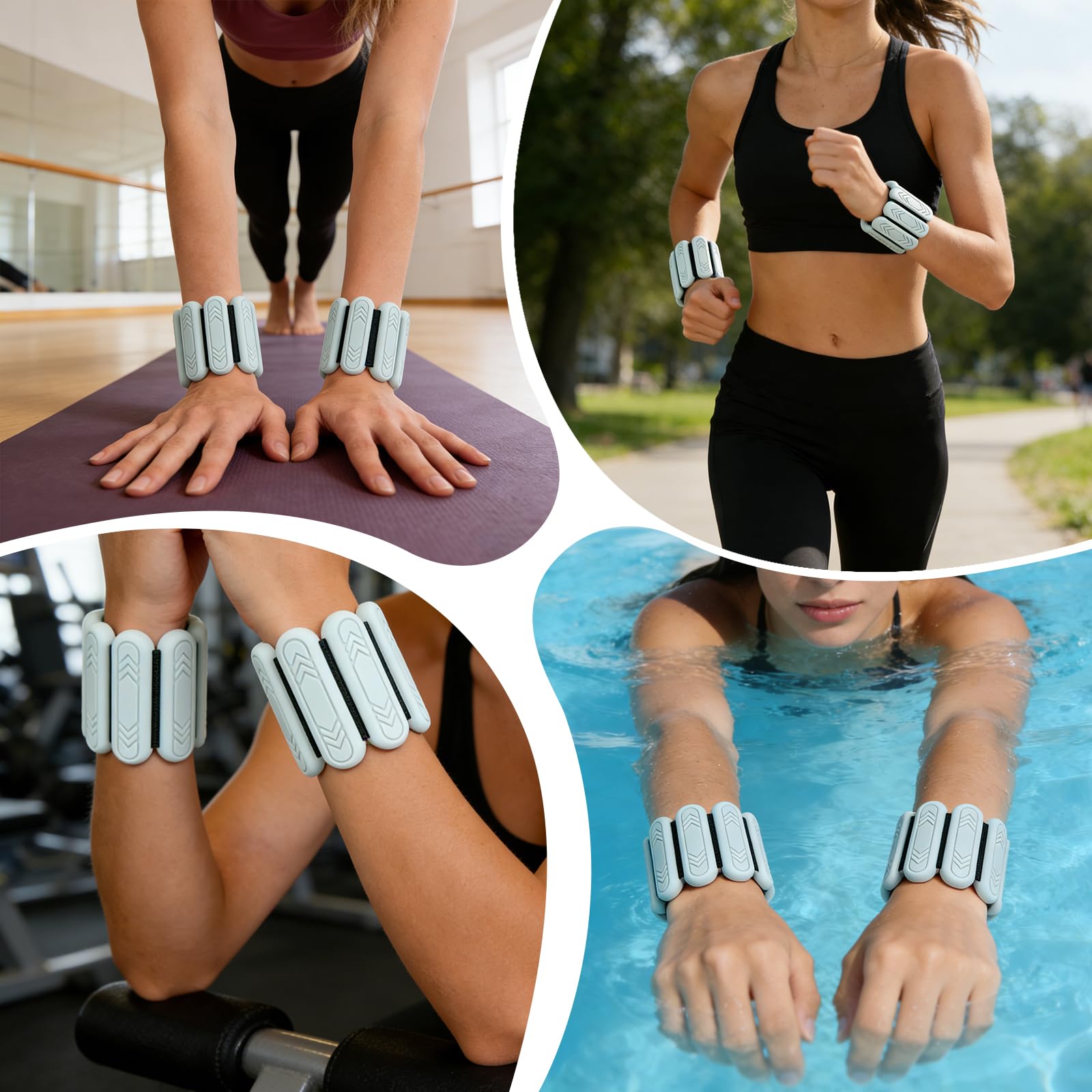 Set di 2 pesi per caviglia (0,5 kg/0,9 kg ciascuno), pesi regolabili per polsi e caviglie per donne e uomini, braccialetti in silicone per allenamento della forza, per nuoto, corsa, pilates