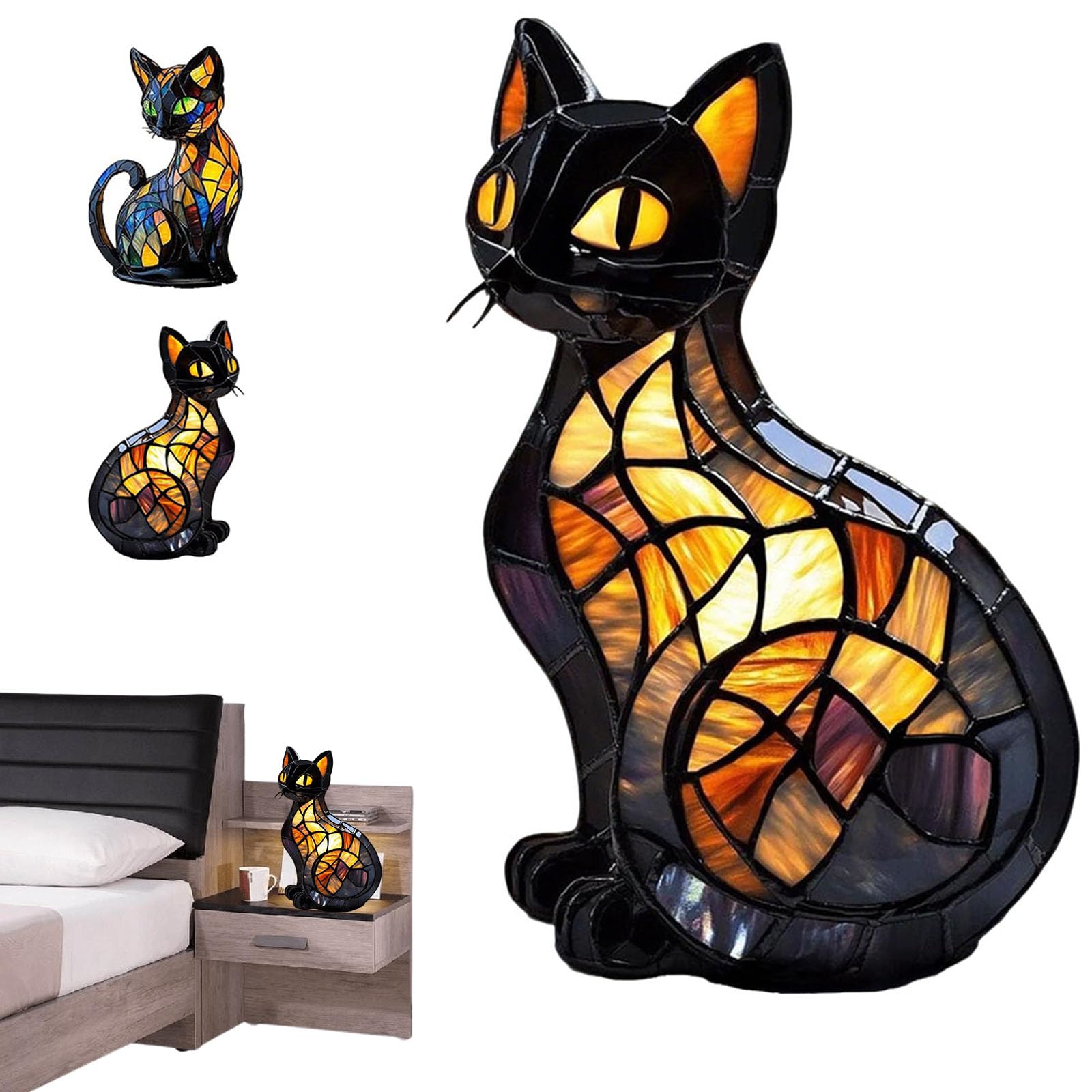 stained glass table lamp,cat lamp mosaic,cat table lamp,vintage stained cat lamp,stained glass cat table lamp,colored glass table lamp,vintaged stained animals table lamp,animal led table lamp-B