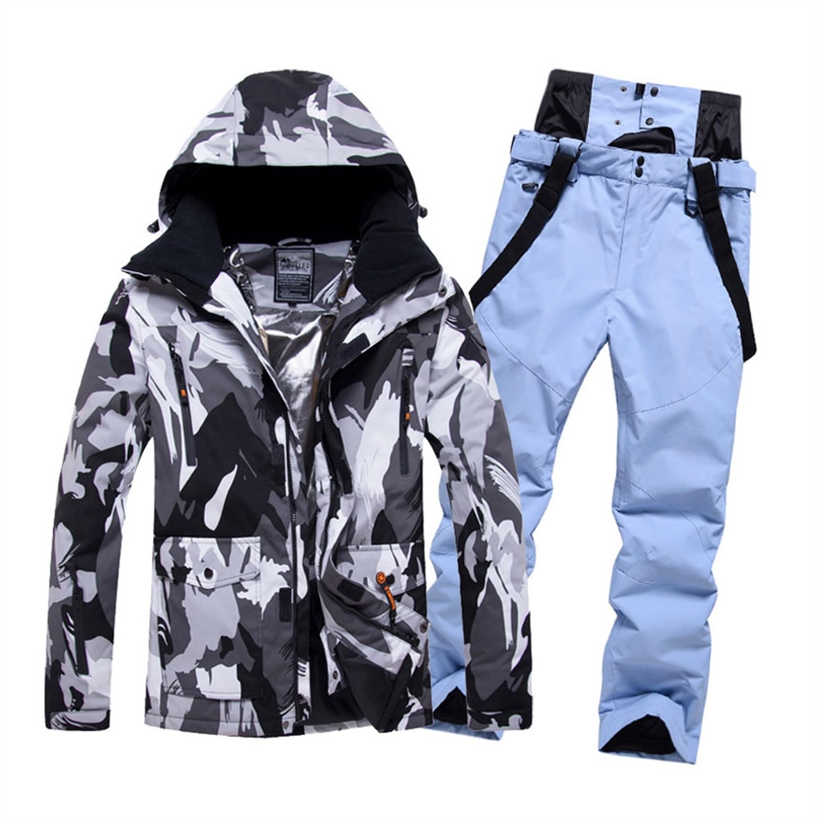 Ensemble De Combinaisons De Ski Pour Adultes, Hommes Hiver Chaud À La Mode À Capuche Ski Costumes Veste Et Pantalon Ensemble, Manteau De Neige À Capuche Coupe-vent Imperméable D'hiver