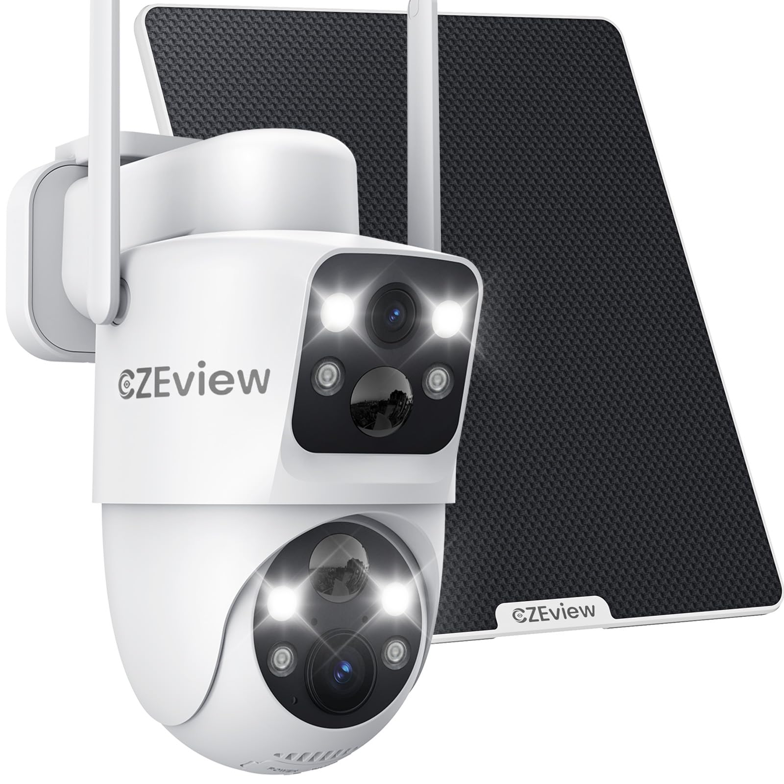 Caméra de surveillance extérieure WiFi 4MP sans fil pour domicile 360° solaireDOUBLE OBJECTIFS DOUBLE PIRDétection de mo