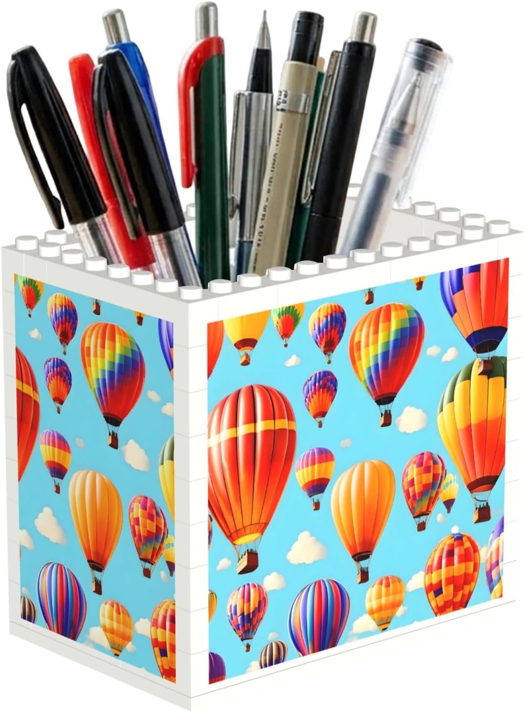 Hot Air Balloons Print Uv Print Block Pencil Cup, Detachable Creative Block Desk Organizer Office Abs Pen Holder