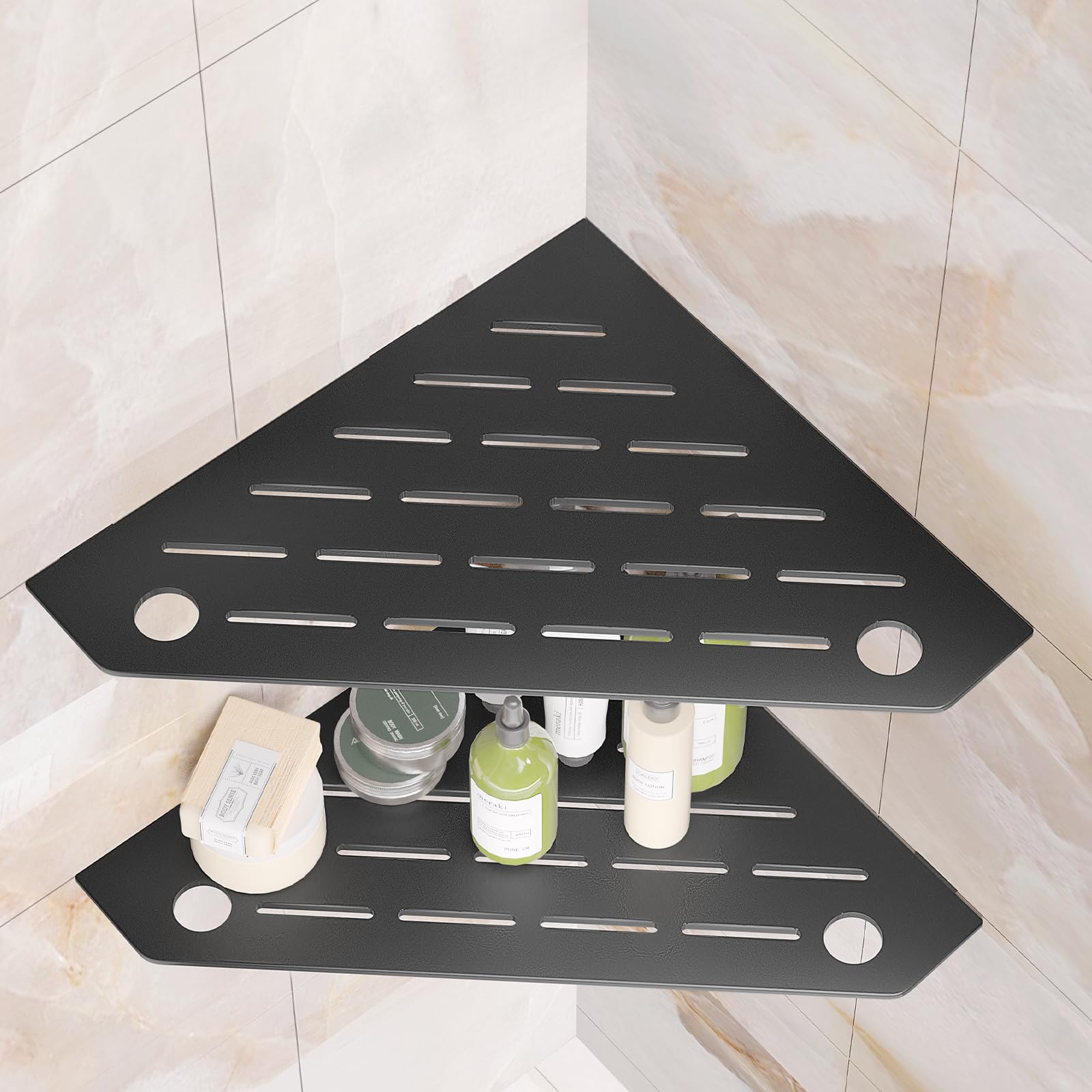 mivndeeopu 10 Corner Shower Shelves with Razor Holder Rustproof Stainless Steel Shower Corner Shelf Grout in Bathroom Shower