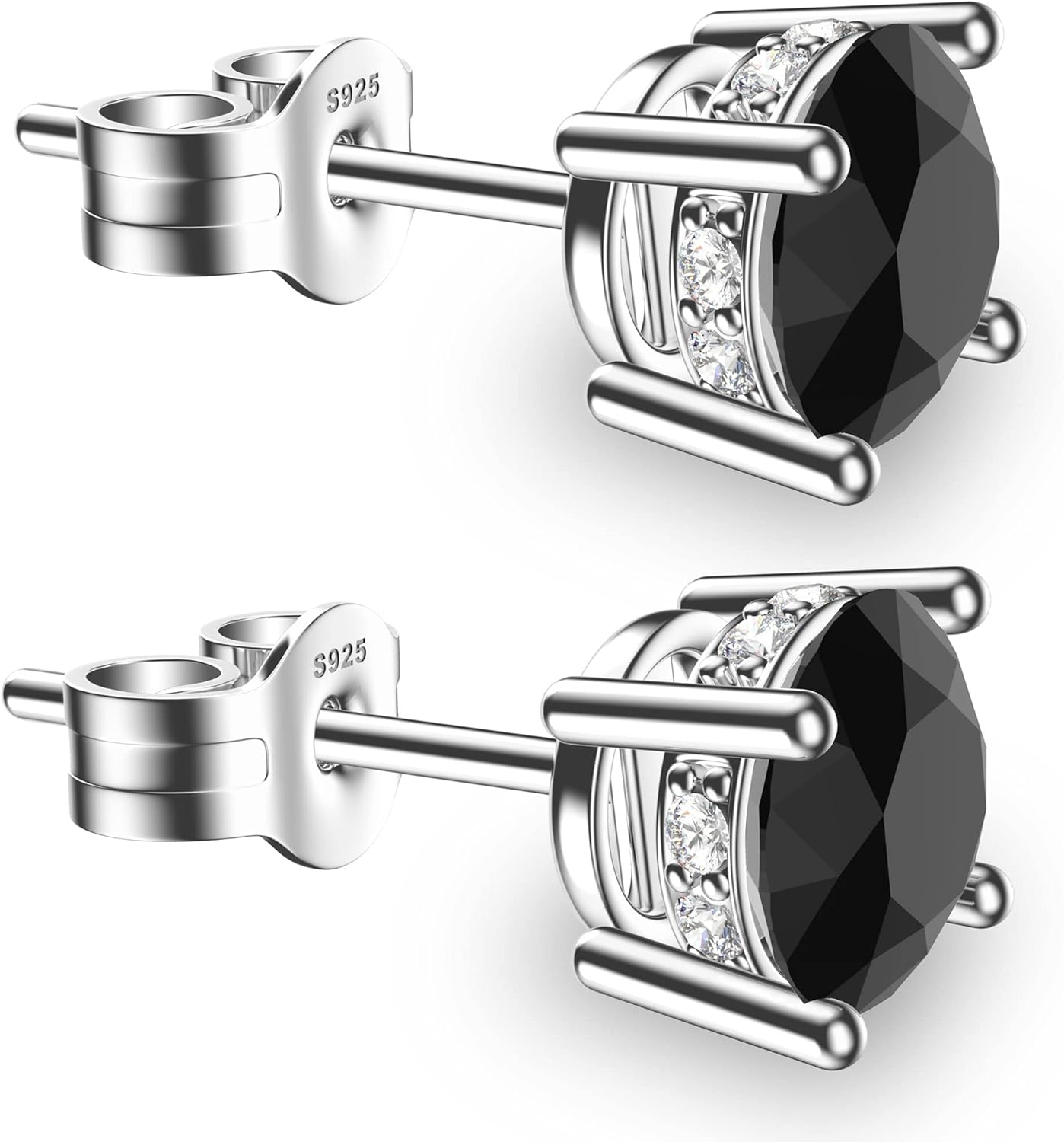 18K White Gold Plated Round Cubic Zirconia Simulated Diamond Stud Earrings Solid Sterling Silver Post Sparkly CZ Studs Earrings for Women Men