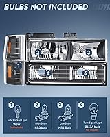 Vista 2 de Nilight - Kit de montaje de faros delanteros para 1994 1995 1996 1997 1998 GMC Suburban Yukon Sierra C/K Series 1500 2500 3500, lámpara de repuesto