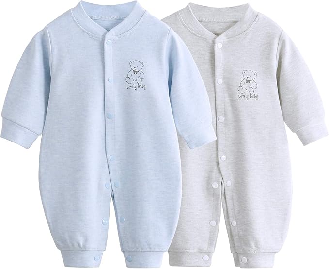 Amazon Co Jp カバーオールロンパース 綿 ベビー服 ロンパース 幼児 長袖 前開きタイプ カバーオール キッズ 肌着 子供服 新生児服 カジュアル 二色 百日記念 ブル グレー 熊 くま 66 3 6m ブルー 服 ファッション小物
