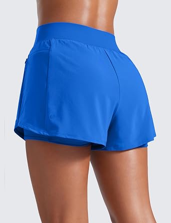CRZ YOGA 2 in 1 Double Layer Running Shorts 3 | High Waisted, Quick Dry, Lightweight, Zip Pockets, for Women
