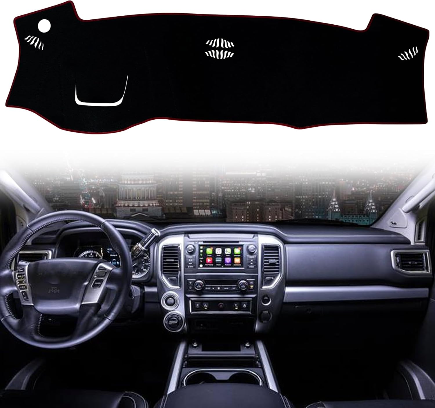 Dash Mat Cover Custom Interior Center Console Compatible with Nissan Titan XD S SV Pro-4X SL and Platinum Reserve 2016-2022 Dashboard mat Covers Accessories (Red Trim)