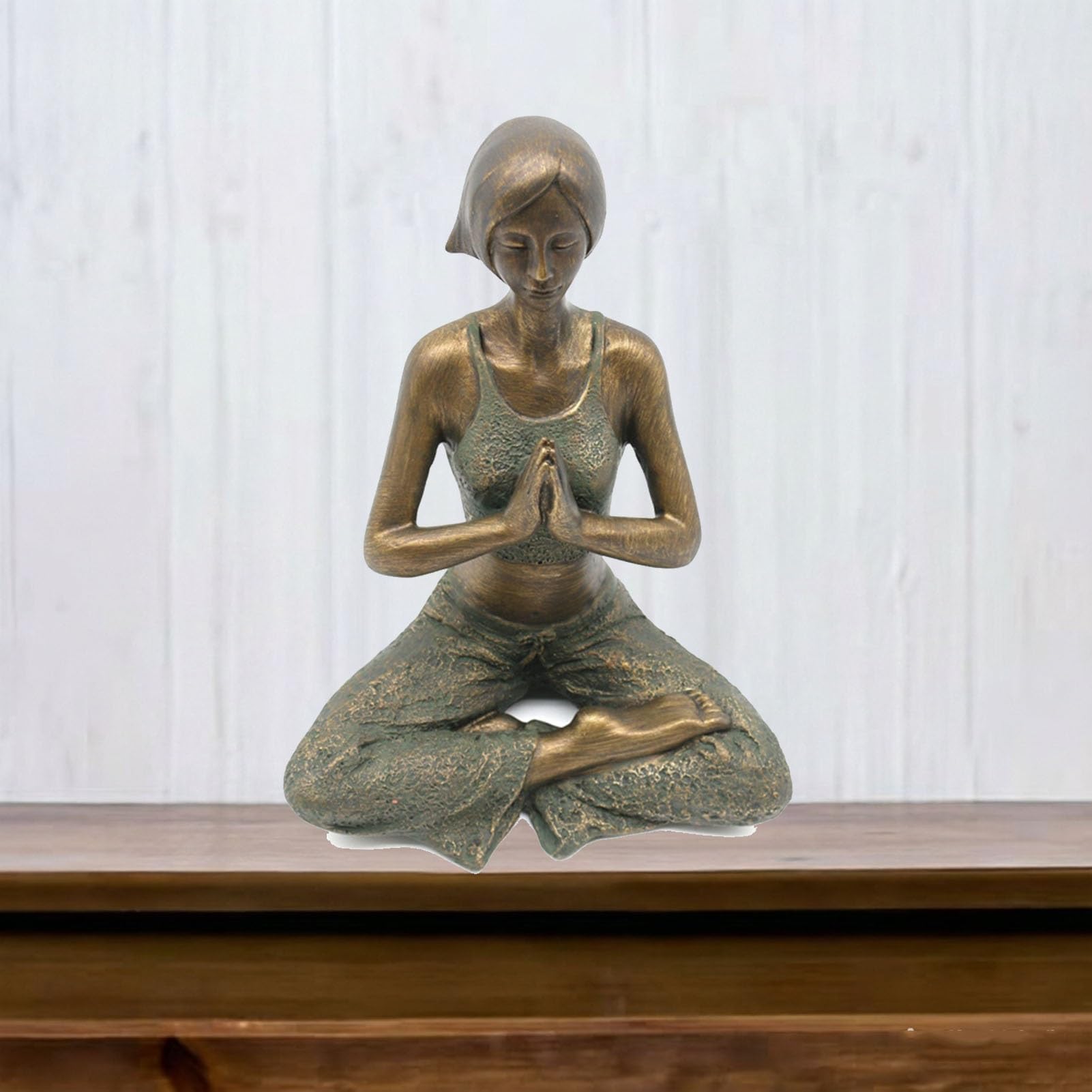 YUZDNM Creative Decorative Short Hair Yoga Girl Statue, Namaste Pose, Decorative Resin Figurine