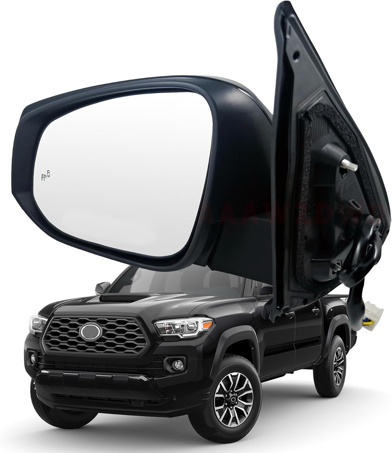 Black Left Driver Side Mirror Replacement For Toyota Tacoma 2016-2022-Power Glass,Heated,Manual Folding,Turn Signal,Blind Spot Detection For Tacoma Side Mirror#TO1321350(8Pins)
