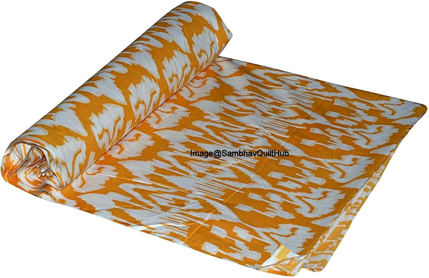 Voile Ekat Handblock Fabric for Floral Ikat Print Cotton Sewing,Crafting, Dressmaking, Running Natural Dye Sanganeri Indian Floral Print Fabric by The Yard Width 44 Inches (Yellow, 5 Yard)
