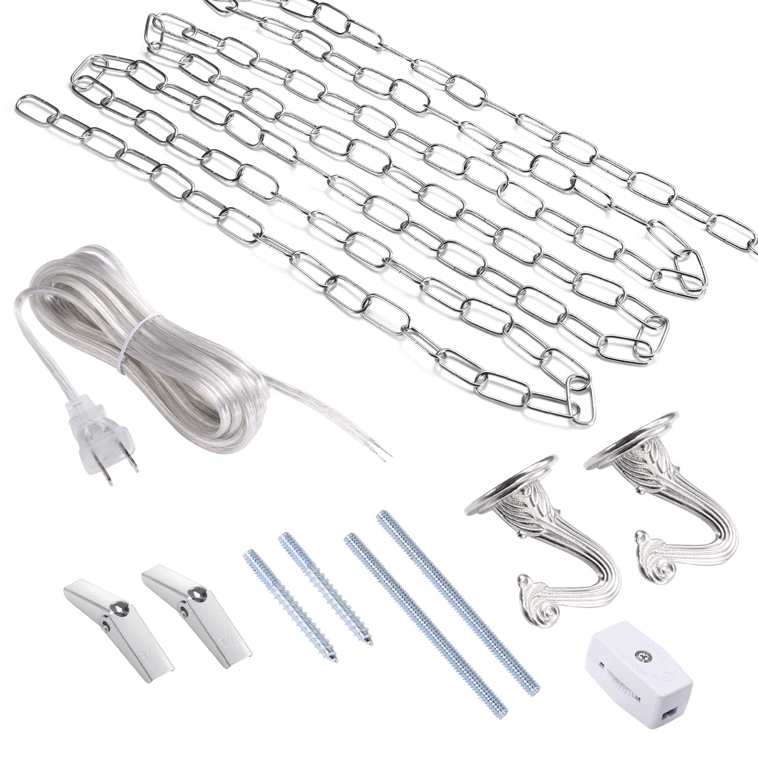 Canomo Swag Light Kit with 12 Feet Chandelier Chain and 15 Feet Cord, Instructions Included for Chandelier, Pendant and Ceiling Fan Light, Silver — Amazon image 3