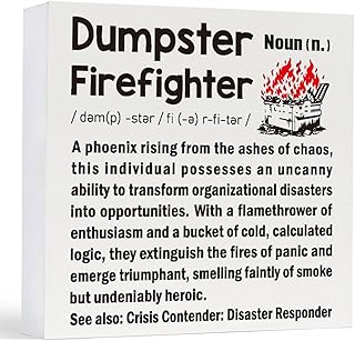 Dumpster fire Desk decor,Inspirational Wooden Sign decoration Encouragement Decor for Home Office Bedroom Table Shelf Decor Positive Wood Block Plaque Dumpster Box Sign