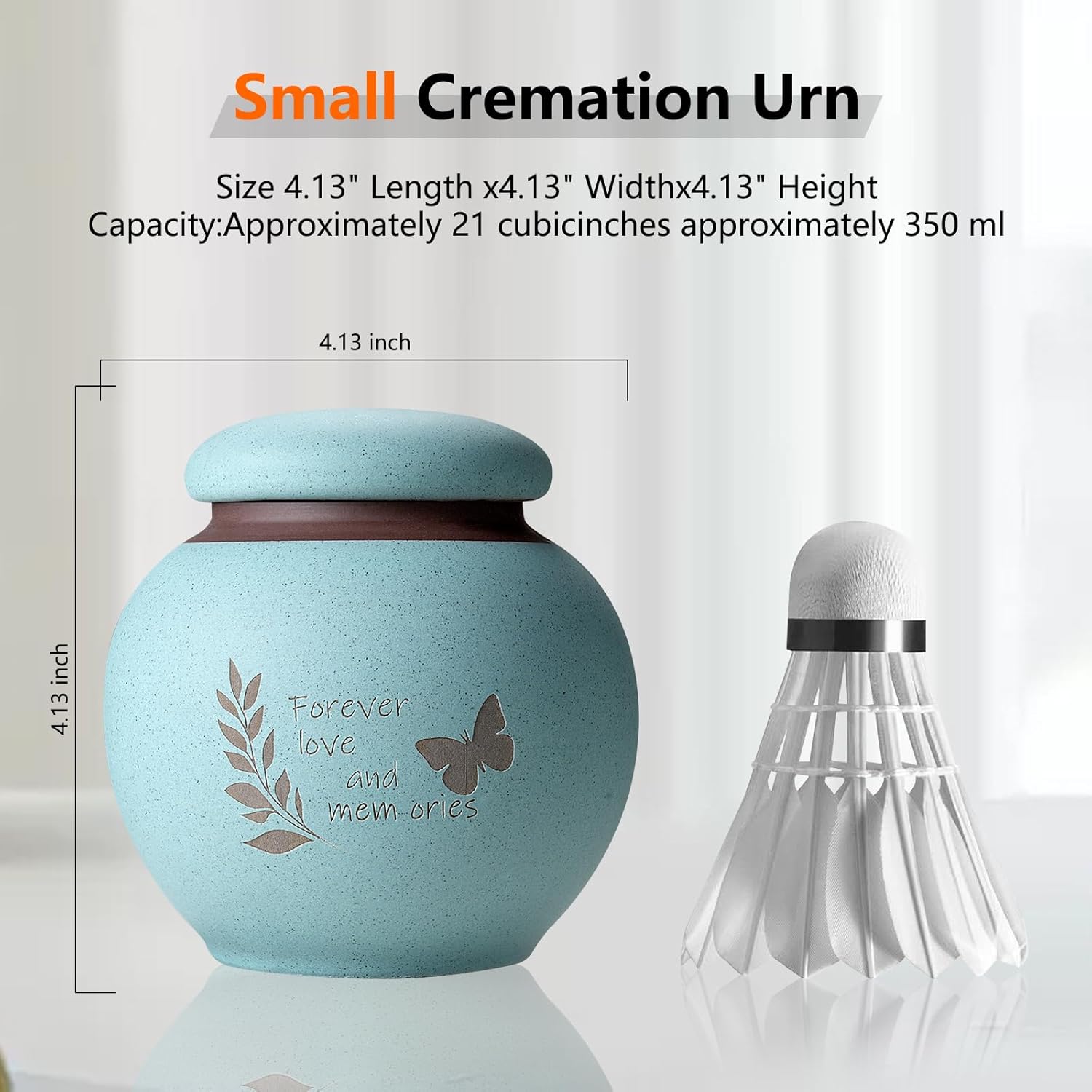 Medium Cremation Urn for Women - 4.1 Inch Ceramic Urn with Butterfly Design, Memorial Keepsake for Ashes Adult Female, Mom, or Wife
