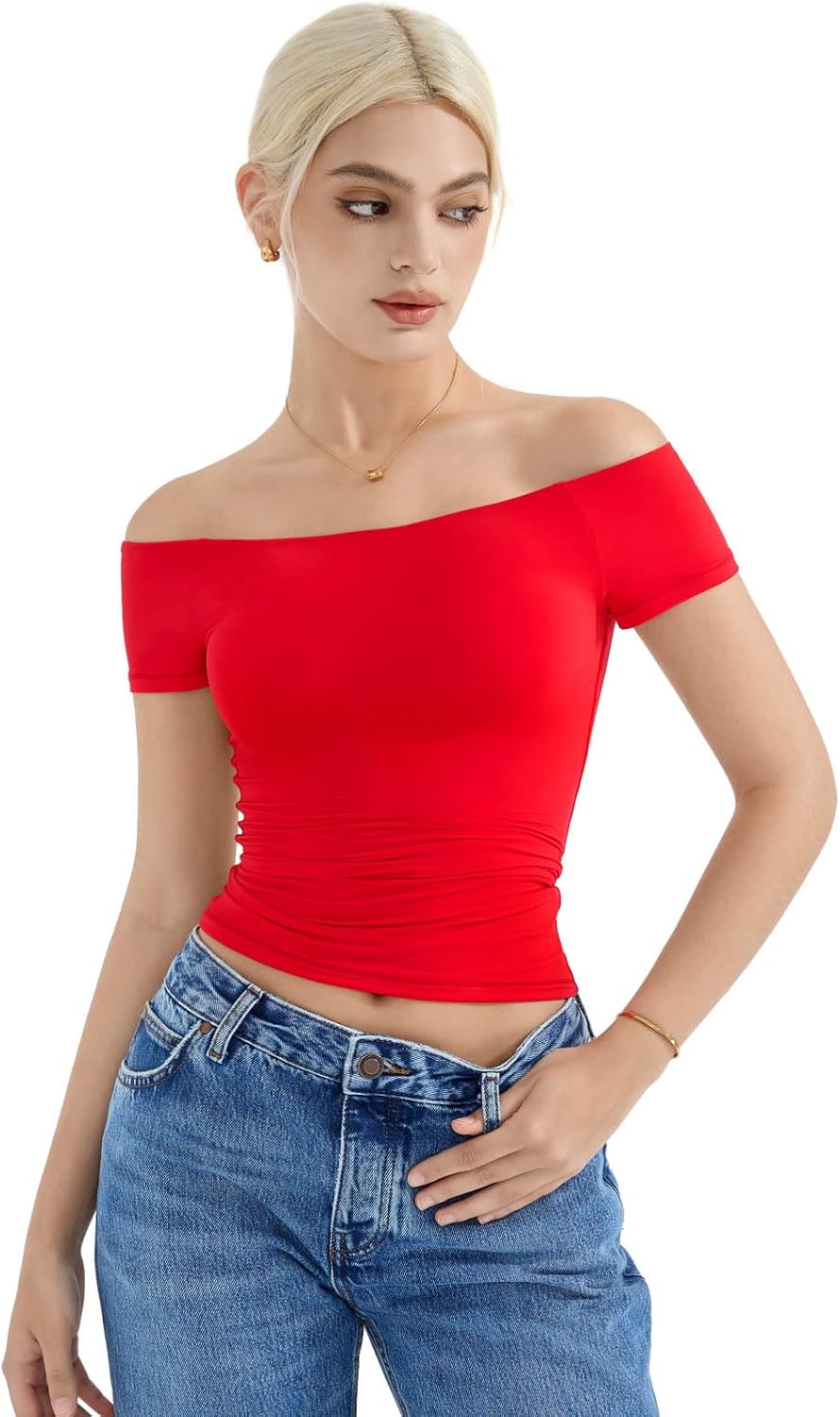SUUKSESS Women Double Lined Off The Shoulder Tops Fitted Going Out Basic Shirts - Image 2