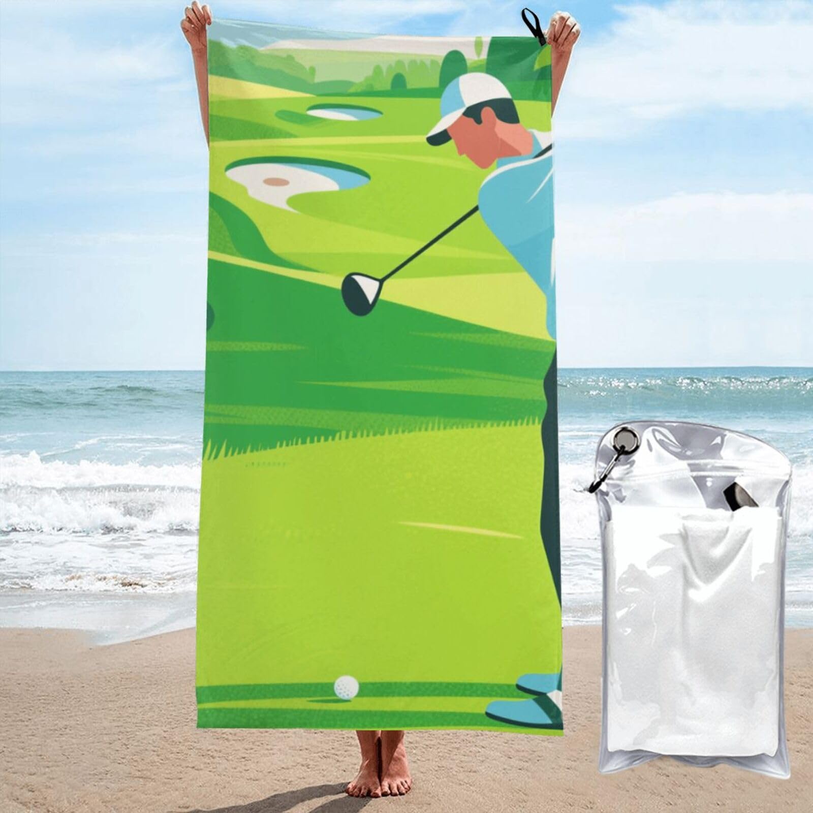 LMNGH Golf Course Printed Bath Towel Super Absorbent Quick Dry Bathroom Towel Sand Free Microfiber Beach Towels for Bathroom, Gym, Spa and Hotel Towel 27.5"x55"
