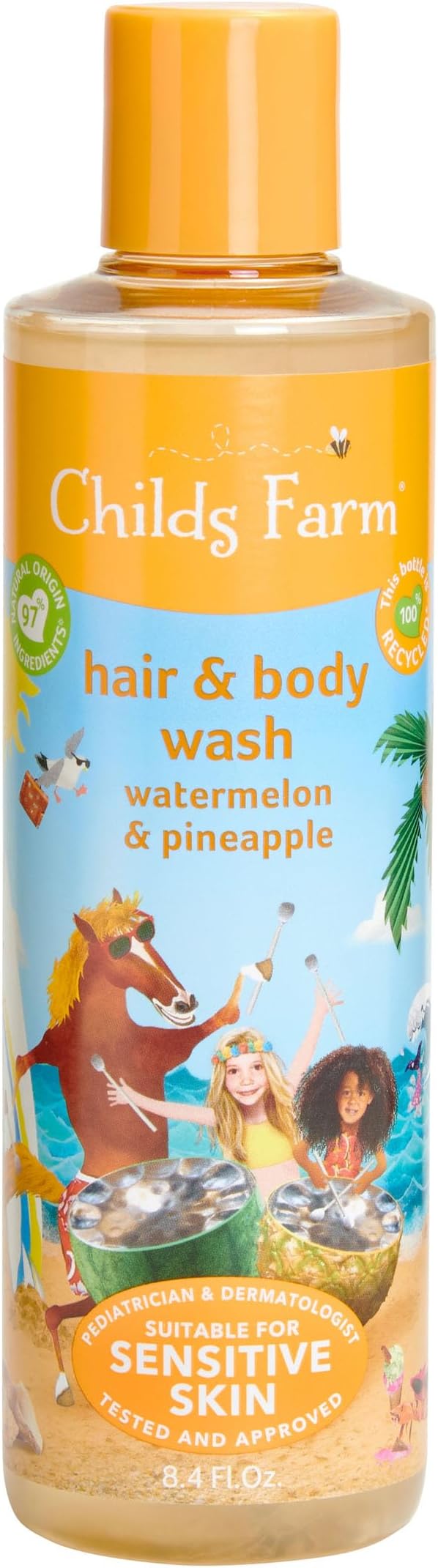 Kids Hair & Body Wash for Dry, Sensitive Skin, Watermelon & Organic Pineapple, Gently Cleanses, Vegan, Cruelty-Free, 8.4 Fl Oz