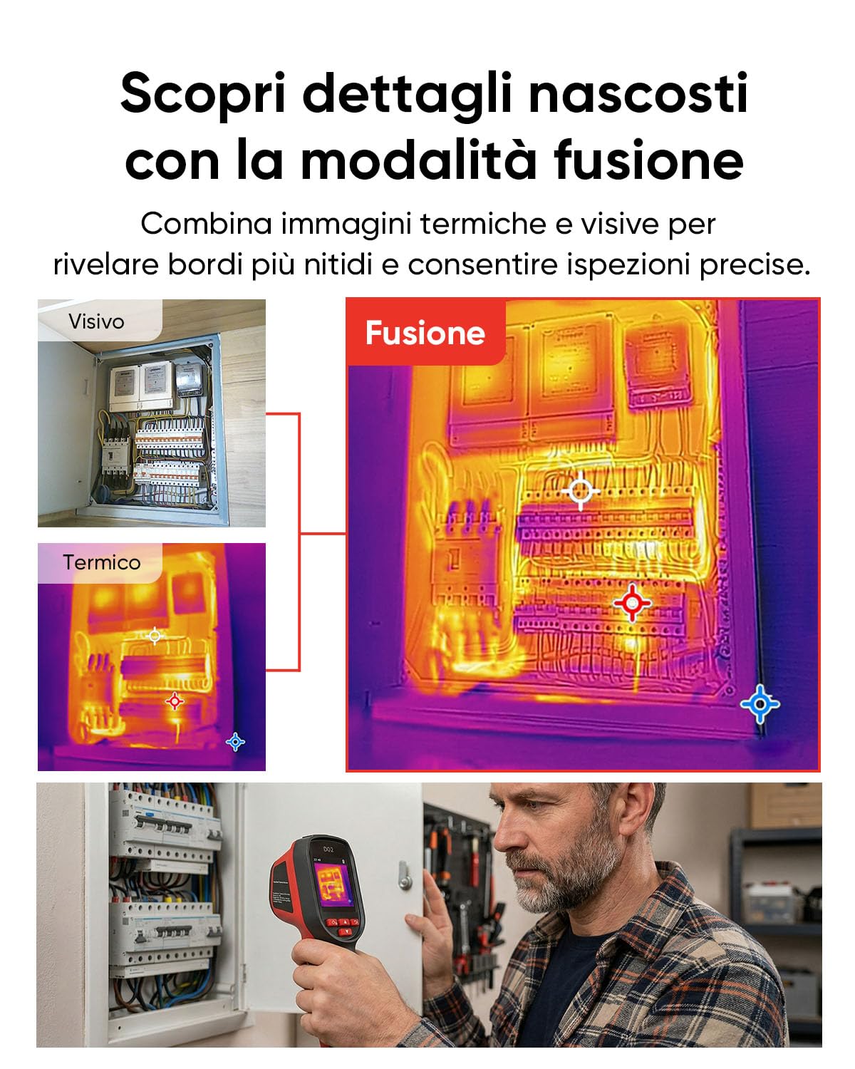 HIKMICRO D02 Telecamera Termica, Risoluzione Superiore 240x240 visibile, SuperScene, Telecamera Termica 96x96, 8 ore di autonomia della batteria, Registrazione video