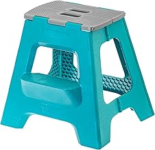 Vigar Compact Folding Stool for Adults, 40 cm Folding Stool with Two Steps Non-Slip for Home, Bedroom, Bathroom, Wardrobe, Office, Supports up to 150 kg, Turquoise