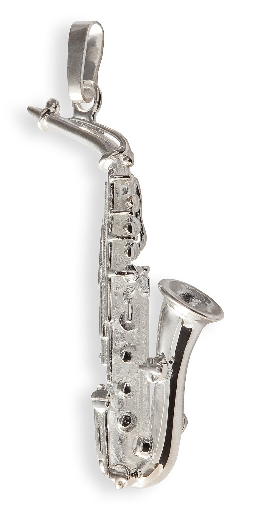 Sassofono in argento 925 pendente per gioielli musicali di dimensioni 3,7 x 1,2 cm