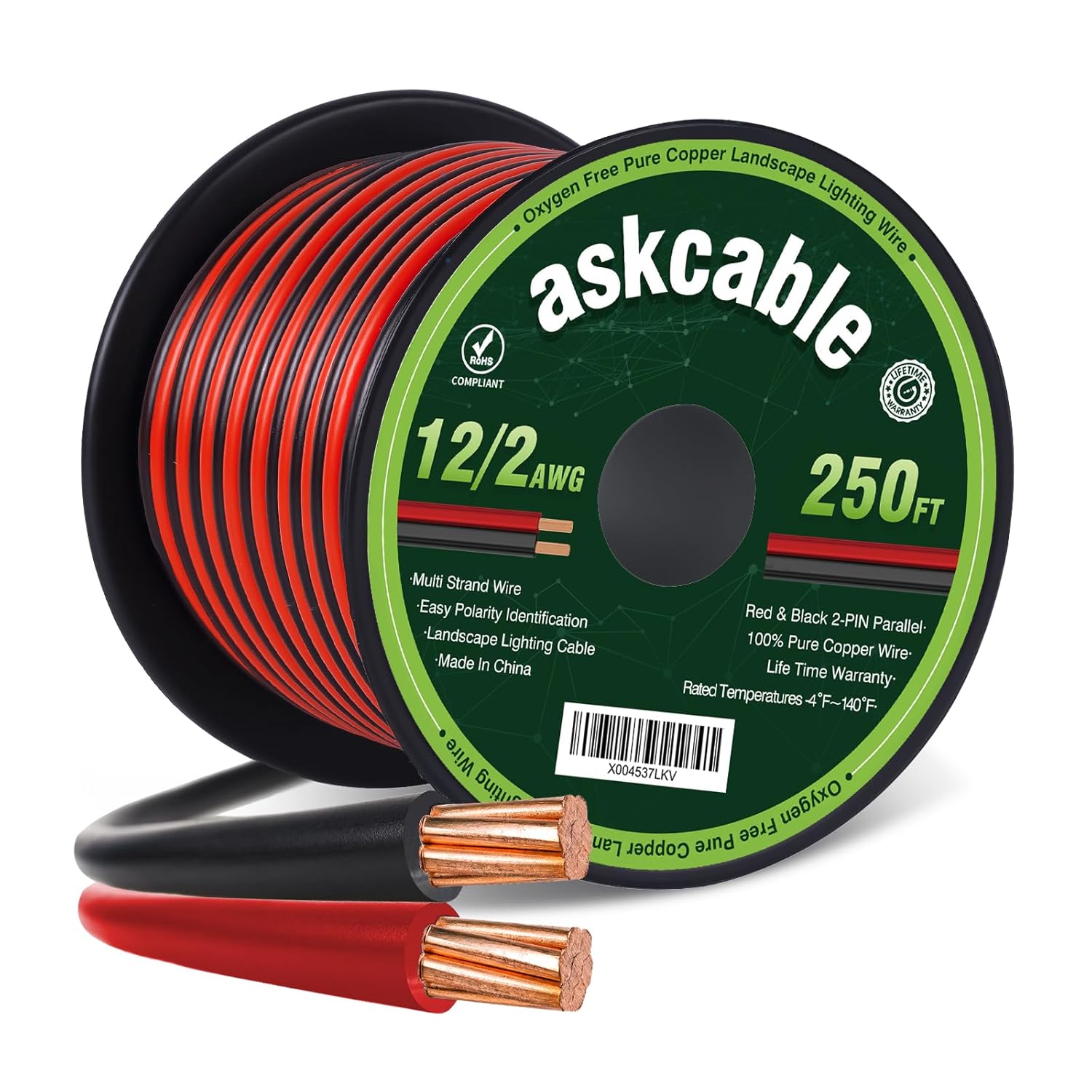 12/2 Low Voltage Landscape Lighting Copper Wire 12 Gauge 250Feet Oxygen-Free Copper Cable Wire 2 Conductor 12AWG 250FT Outdoor Direct Burial Electrical Copper Wire