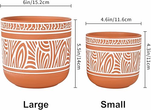 Miniatura 3 de Thirtypot Juego de 2 macetas de terracota para suculentas de 4.6 + 6 pulgadas, macetas de arcilla de terracota con drenaje