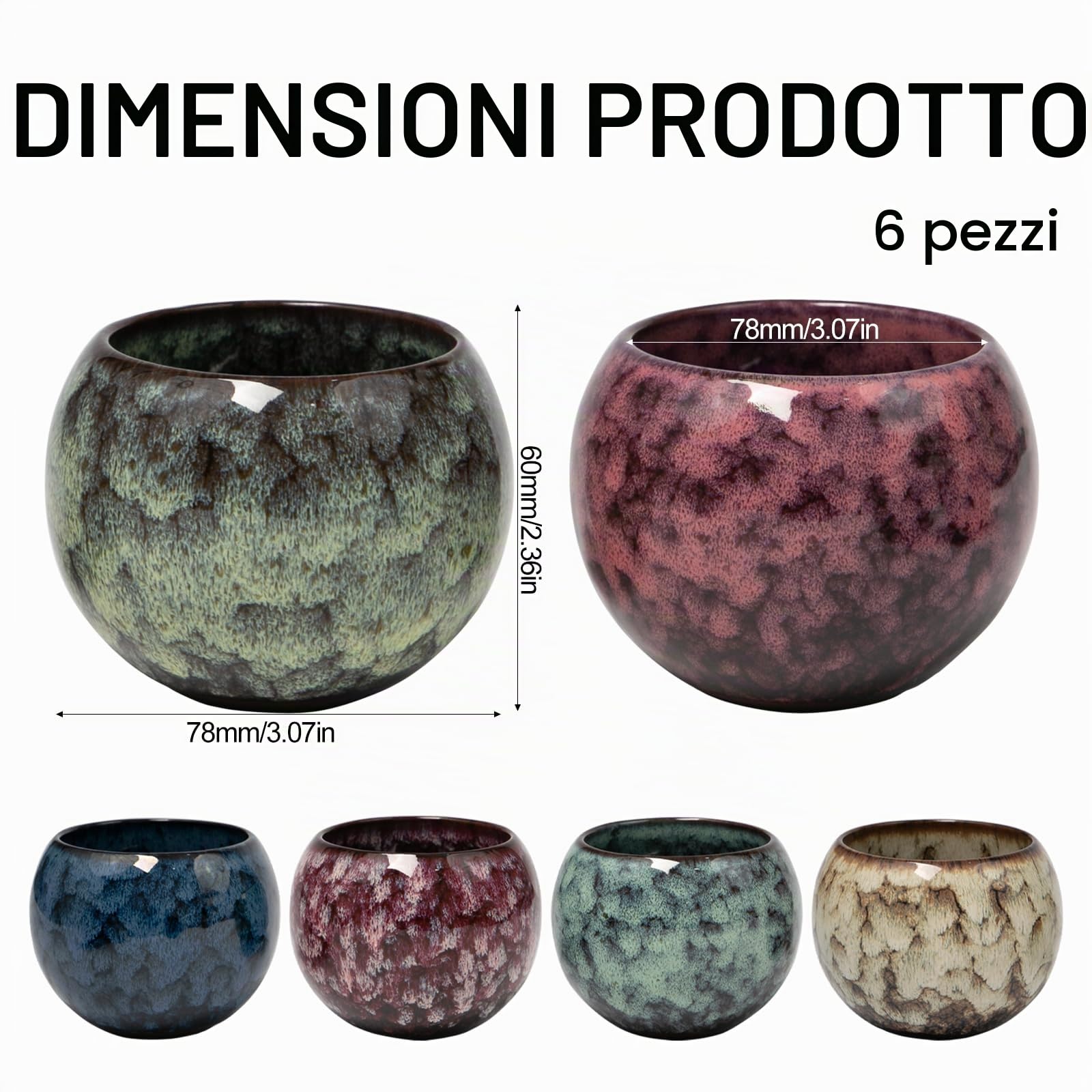 6 Pezzi Tazze da Caffe Espresso 150ml - Senza Manico -Tazze da Tè