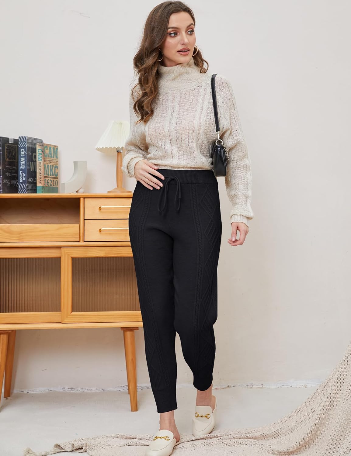 Gihuo Women' s Cable Knit Sweater Pants Long Harem Joggers with Elastic Waist - Image 5