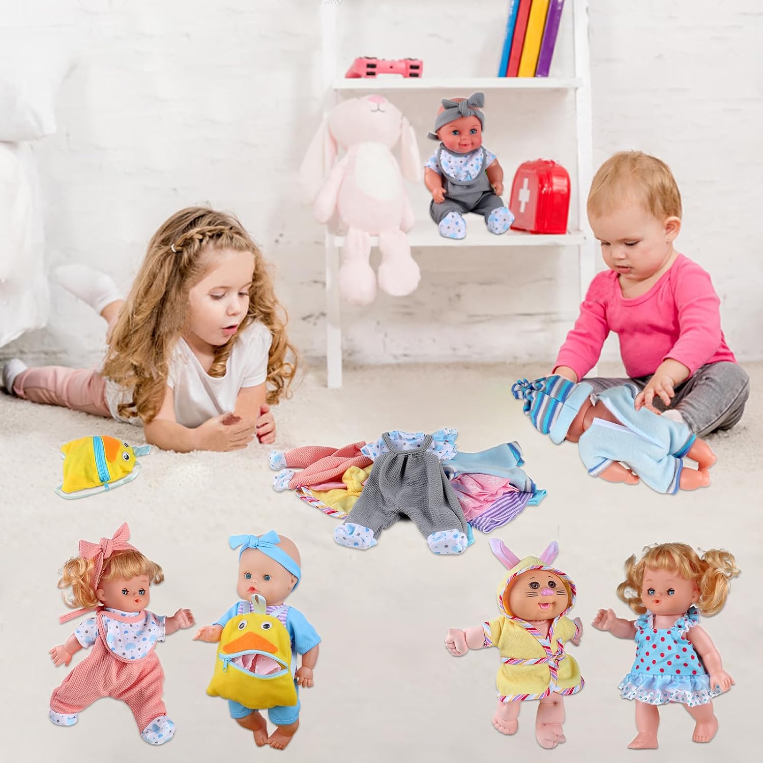 8pcs for 8-9-10 Inch Baby Doll Clothes Dress Newborn Baby Doll Accessories Gown Costumes Outfits with Schoolbag Xmas Gift-wrap image 3