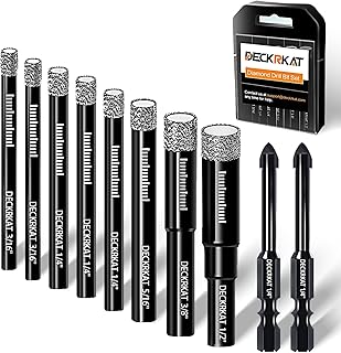 DECKRKAT 10-Piece Dry Diamond Drill Bits & TileDrill Bits - 3/16"(x2), 1/4"(x3), 5/16", 3/8", 1/2" + 1/4"(x2) Masonry Bit for Tile,Ceramic, Porcelain,Marble,Granite.