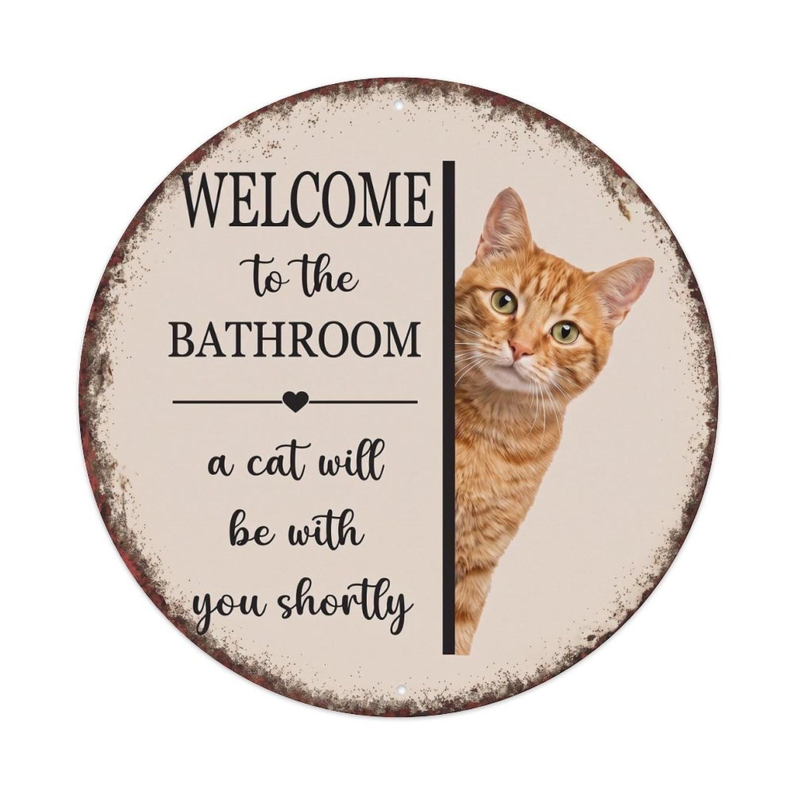 Vintage WELCOME To The BATHROOM Kitten Metal Tin Sign